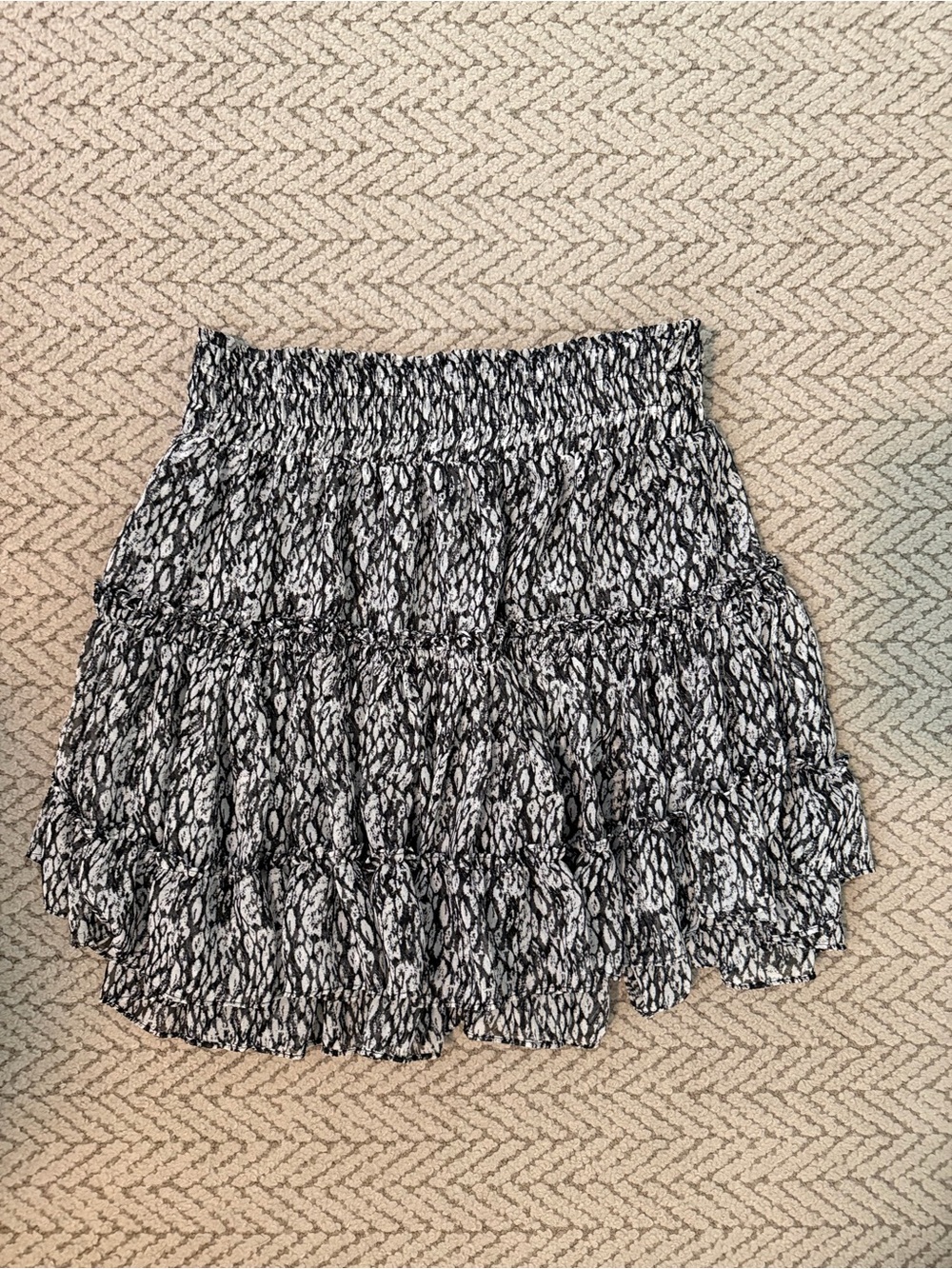 Misa Los Angeles Black and White Tiered Smocked Skirt